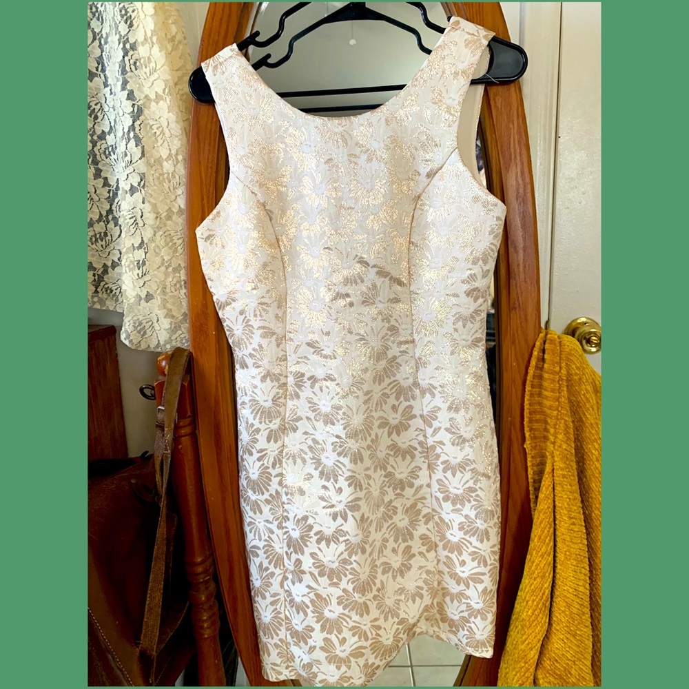 Gold and Cream Zip-up Bodycon Style Dress